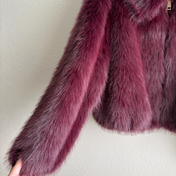 REBECCA MINKOFF Plush Faux Fur Jacket in Rich Burgundy - Picture 3 of 7